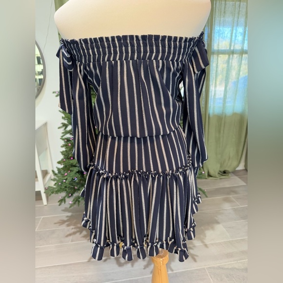MISA Los Angeles Carly Blue Off The shoulder Striped Mini Dress Size XS - Picture 5 of 11